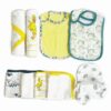 All in One Bamboo:Cotton Newborn Baby Gift Pack [Pack of 13 Pieces] - Design & Plain Swaddle (2), Bibs(2) Washcloth(4), Elefantastic Set(Cap, Booties, Mittens) - Image 8
