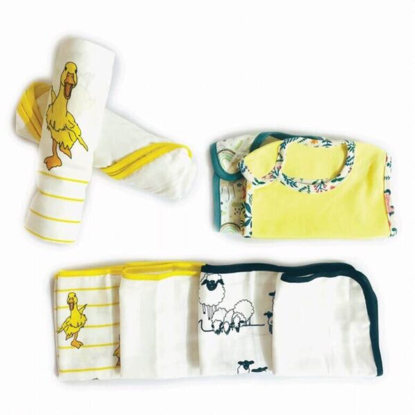 All in One Bamboo:Cotton Newborn Baby Gift Pack [Pack of 8 Pieces] - Duck & Plain Swaddles + Bibs + Washcloths - Image 9